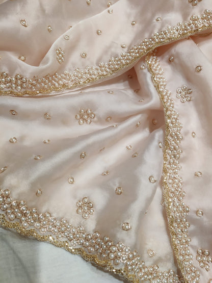 Pearl organza saree partywear saree woke sari blouse