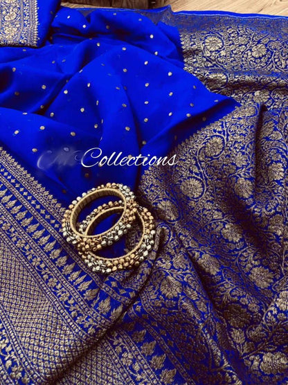 Blue antique inspired gorgette saree