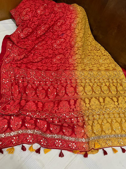 Dyed chikankari gorgette saree