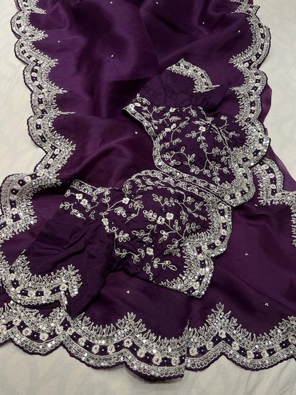 Sequence organza embroidery saree