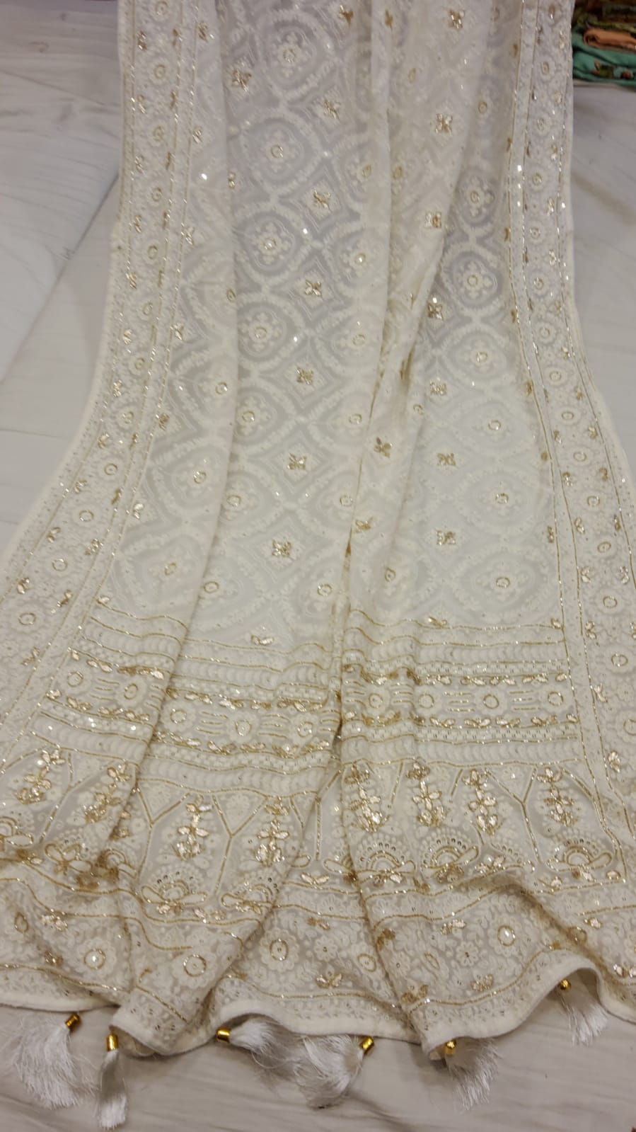 Reblia gorgette chikankari saree