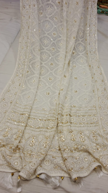 Reblia gorgette chikankari saree