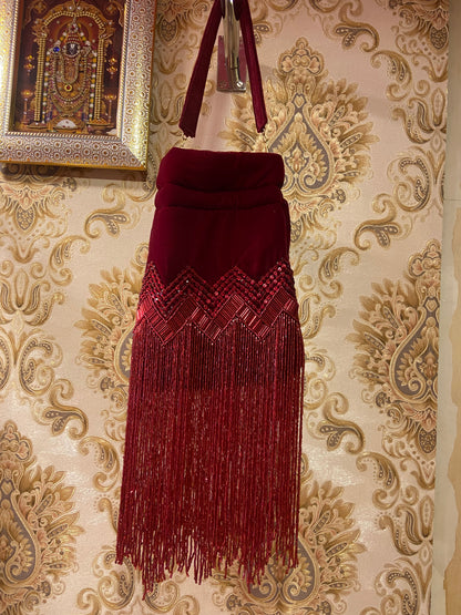 Maroon velvet potli