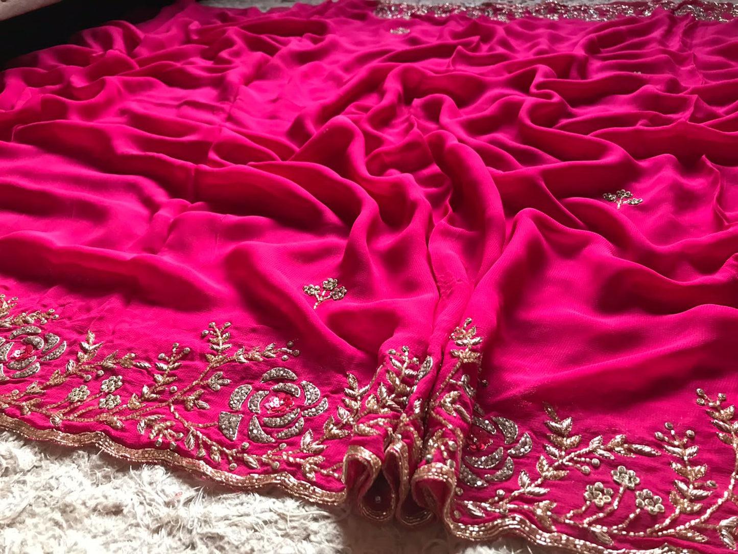 Feather rose zardosi premium saree