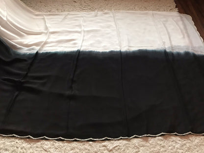 Black white Chinon saree