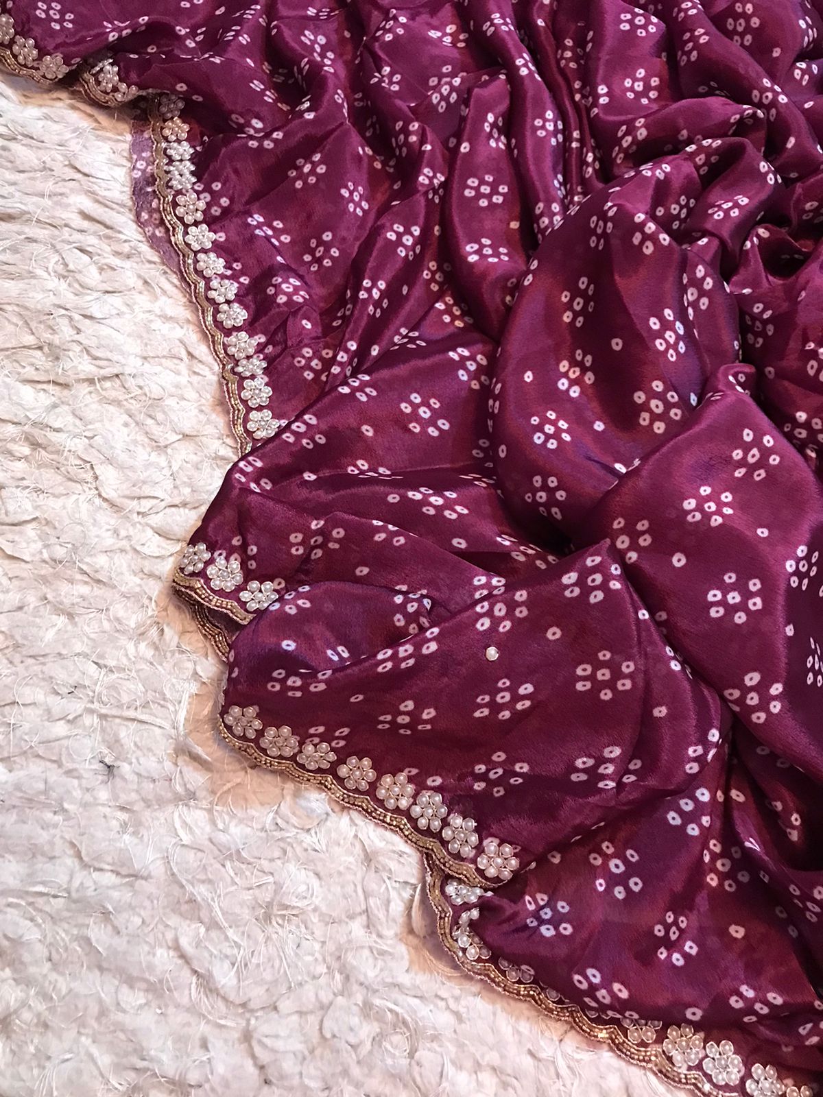Kismis crepe Bandhej saree