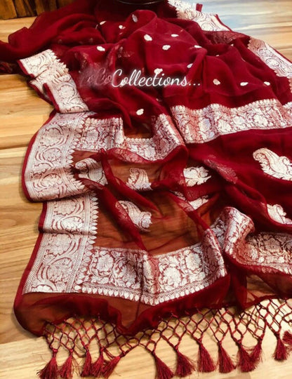 Maroon chiffon Banarsi sari
