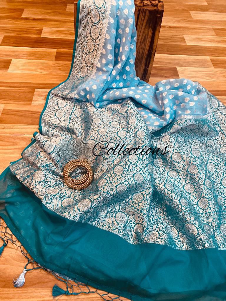 Noshina khaddi gorgette saree Indian wedding saree blouse