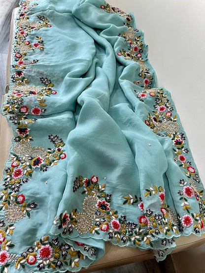 Rangbhara organza embroidery saree