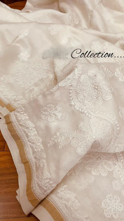 Handwoven Chanderi Lucknowi saree