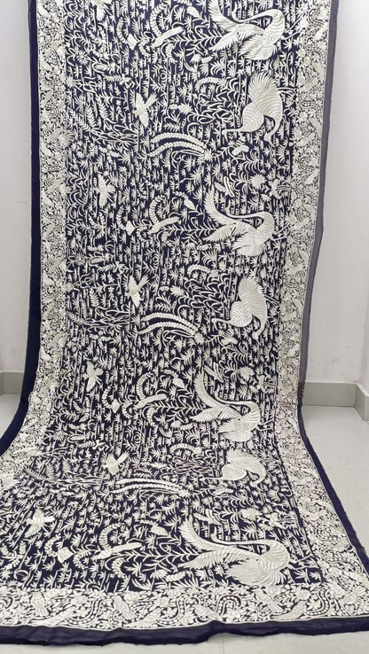 Black white Parsi dupatta