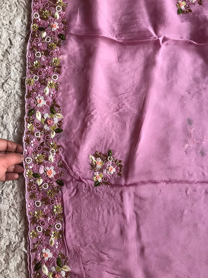 Premium pink organza silk saree