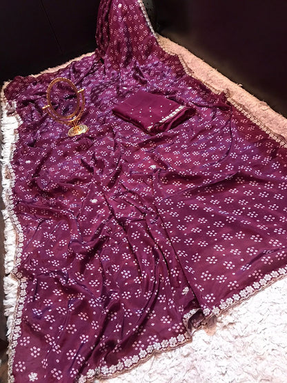 Kismis crepe Bandhej saree