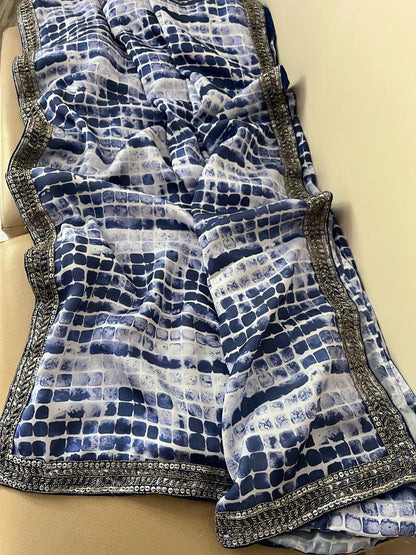 Satin marble print saree