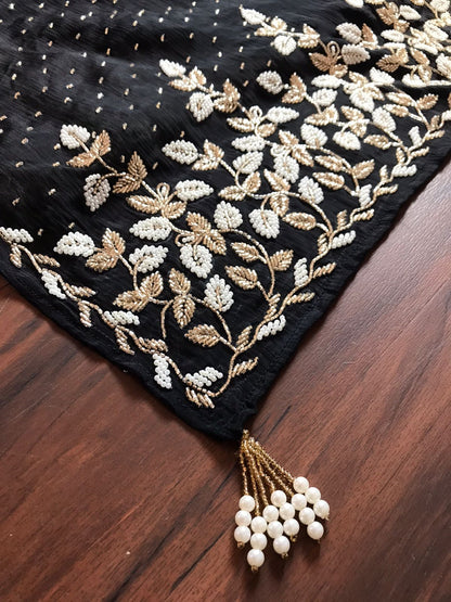 Black premium crepe embroidered saree