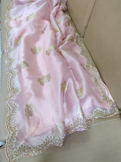 Organza foiled partywear saree