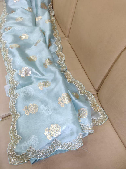 Organza foiled partywear saree
