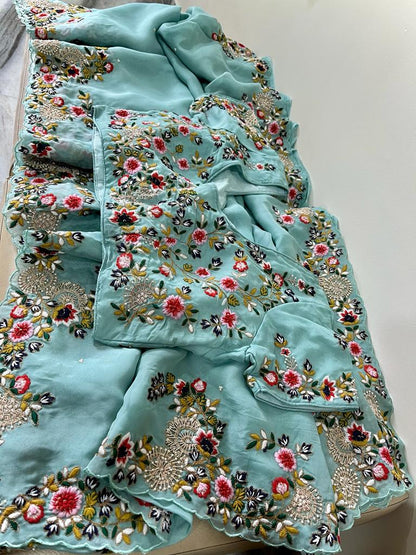 Rangbhara organza embroidery saree