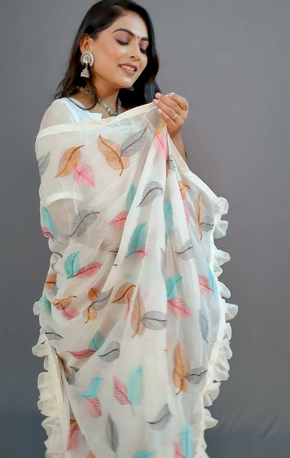 Ruffle chinon saree