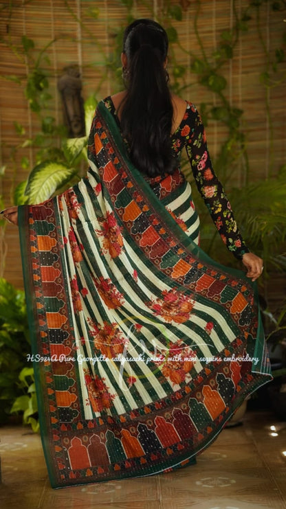 Gulmohar gorgette sequins saree