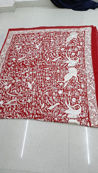 Red riding hood inspired Parsi saree