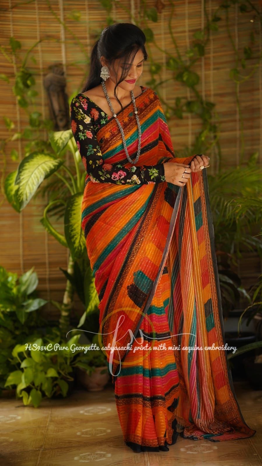 Printed styled gorgette saree