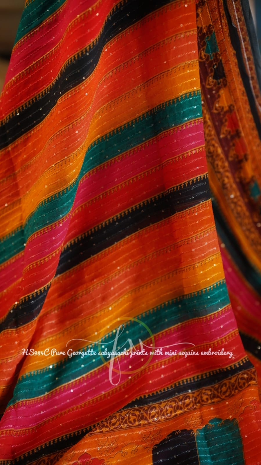 Gulmohar gorgette sequins saree