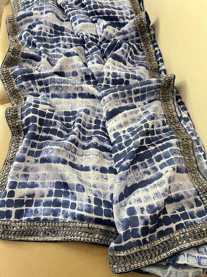 Satin marble print saree