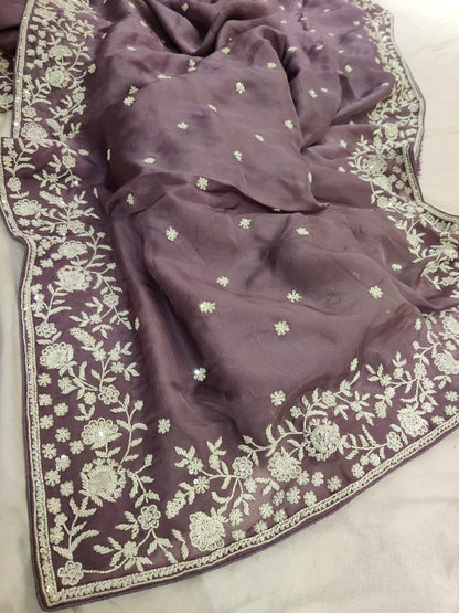Madhavi zardosi organza saree