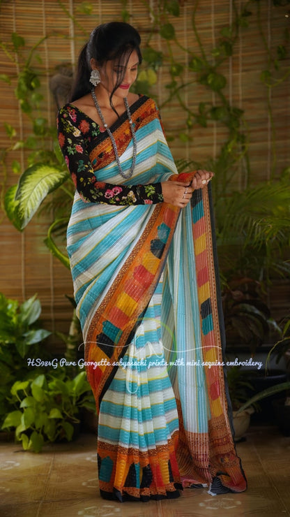 Gulmohar gorgette sequins saree