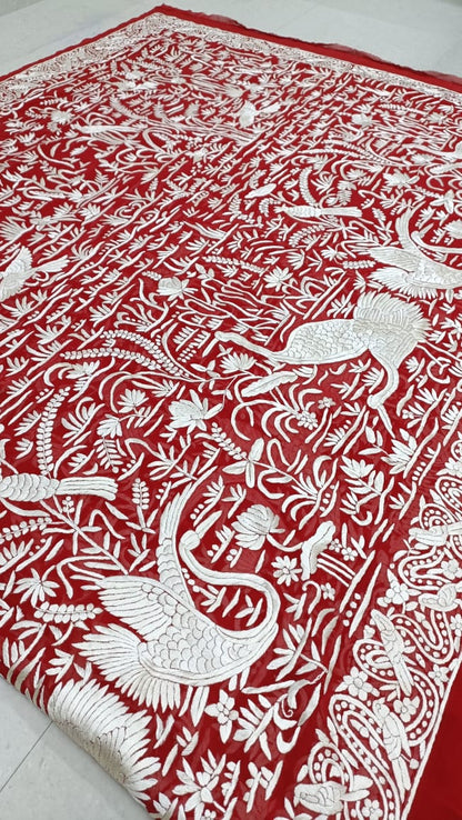 Red riding hood inspired Parsi saree