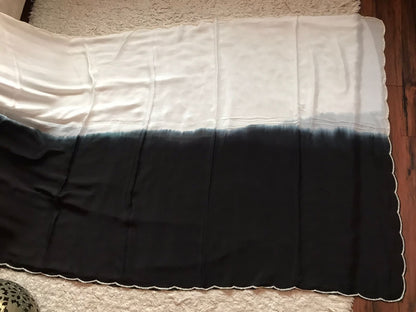 Black white Chinon saree