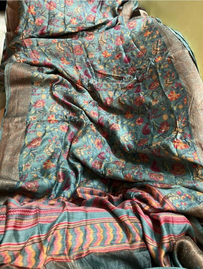 Floral tussar saree partywear sarees Indian sari blouse