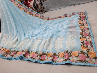 Pastel traditional gorgette saree