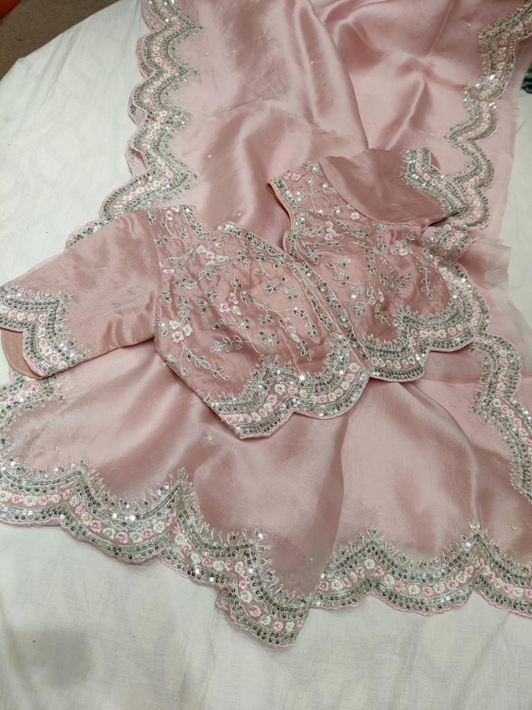 Sequence organza embroidery saree