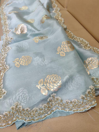 Organza foiled partywear saree