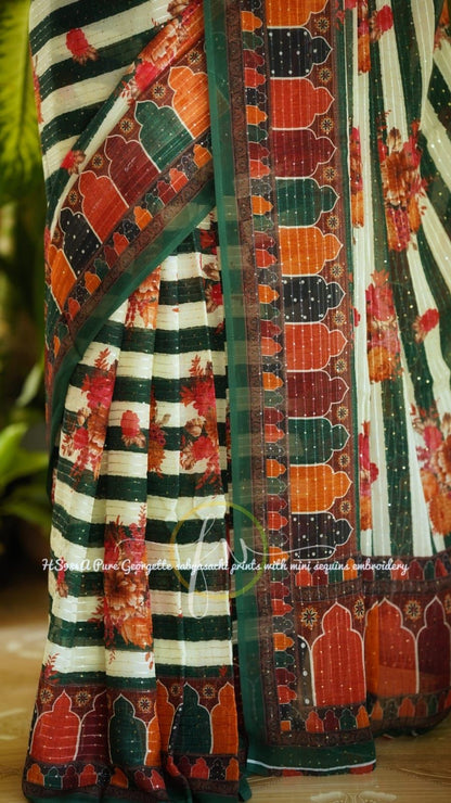 Printed styled gorgette saree