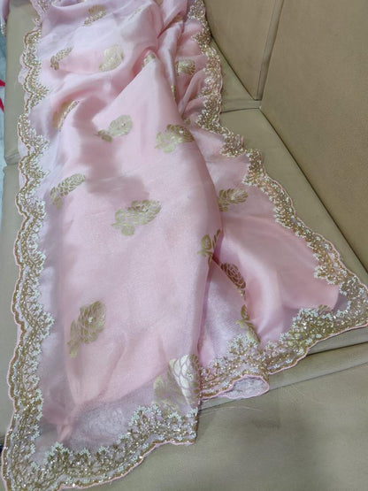 Organza foiled partywear saree