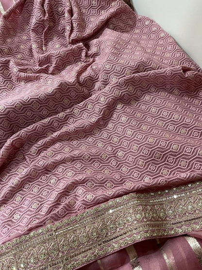 Striping kora Banarasi saree