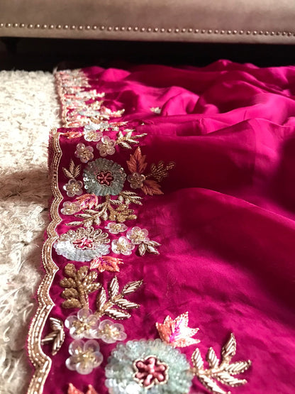Wine inspired premium organza saree