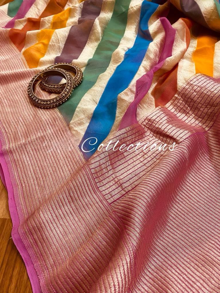 Handwoven striped zari saree