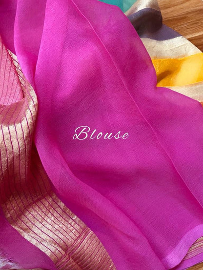Handwoven striped zari saree