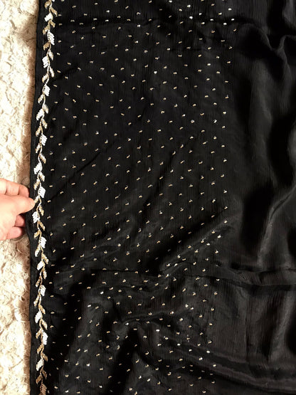Black premium crepe embroidered saree