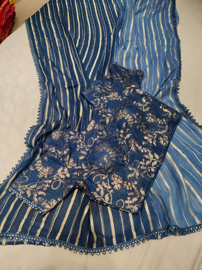 Shaded striped organza saree