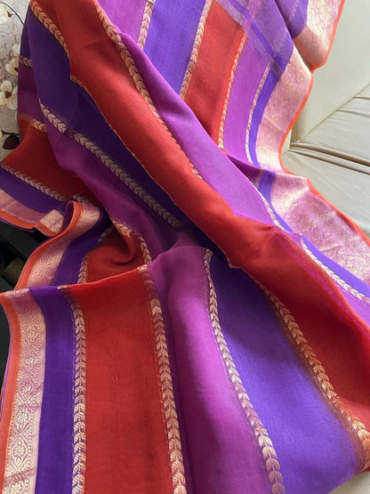Multi striped kora saree