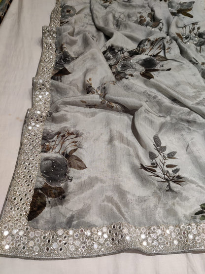 Floral crepe zardosi saree