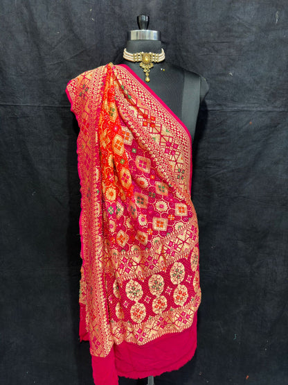 Jodha inspired bandhej gorgette Dupatta