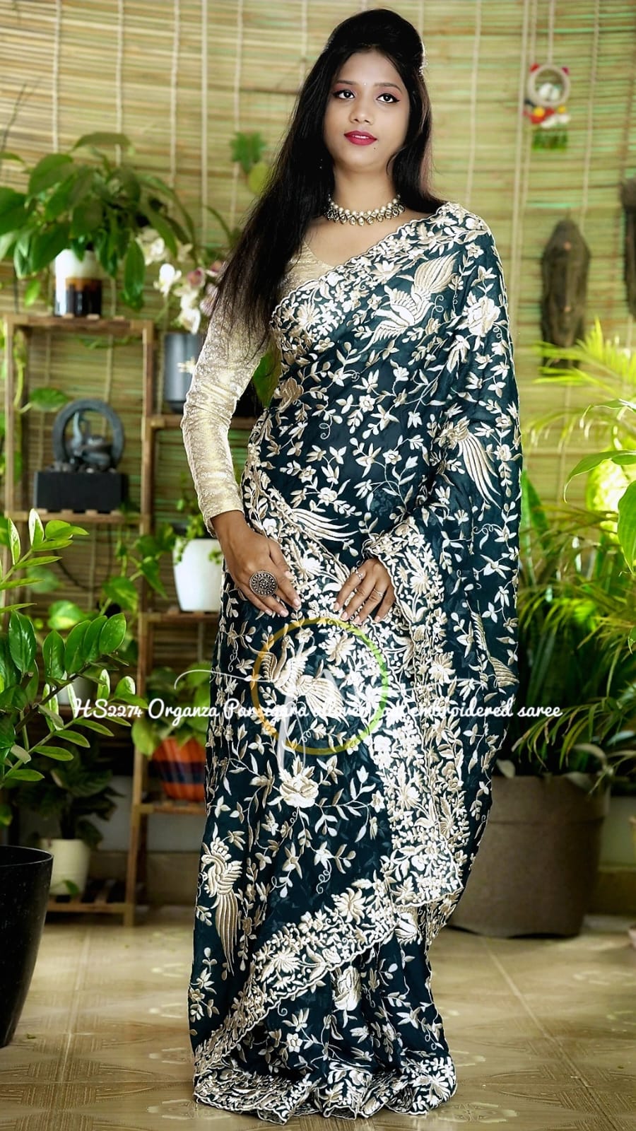 Blossom embroidered organza saree