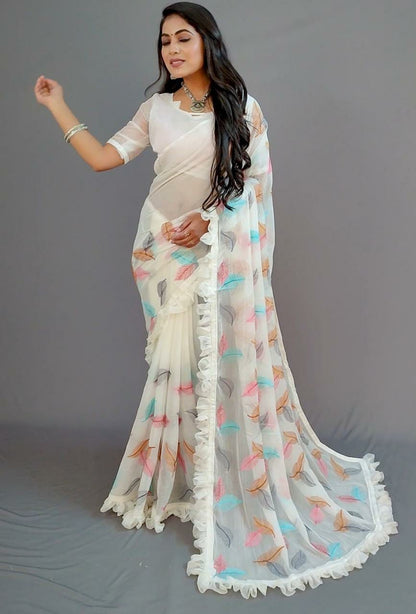 Ruffle chinon saree