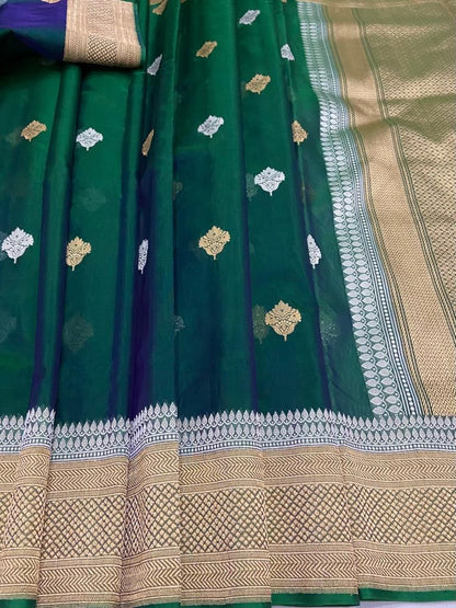 Dual tone banarsi kora saree